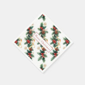 Kerst Holly Red Berries Pine Cones Gouden Lint Servet (Hoek)