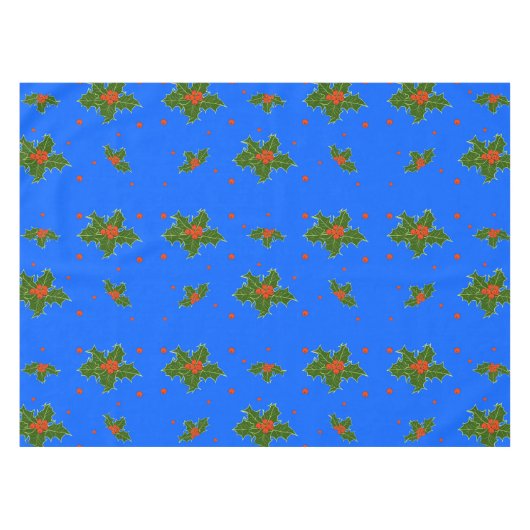 Kerst Holly Red Berry Pattern op Festive Blue Tafelkleed (Voorkant (Horizontaal))
