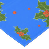 Kerst Holly Red Berry Pattern op Festive Blue Tafelkleed (Gekanteld)
