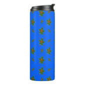 Kerst Holly Red Berry Pattern op Festive Blue Thermosbeker (Gedraaid links)