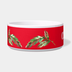 Kerst Holly Red en Groene Naam Dog Bowl Voerbakje