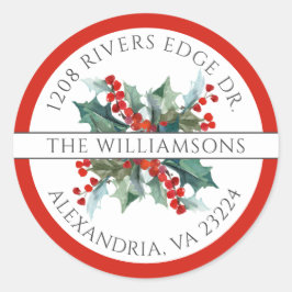 Kerst Holly Red Retouradres Classic Ronde Sticker