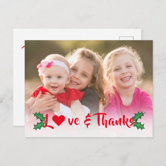 Kerst Holly Red Script Dank u Briefkaart (Voorkant / Achterkant)