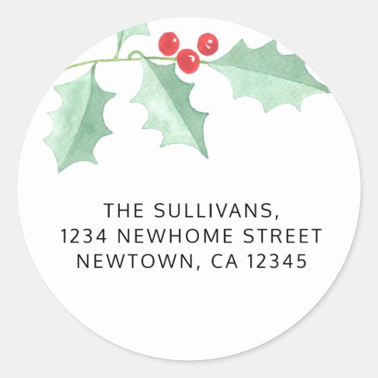 Kerst Holly retouradres Ronde Sticker (Voorkant)
