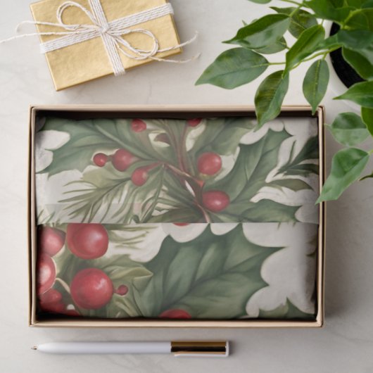 Kerst Holly & Rode bessen Tissue Papier (Geschenk)