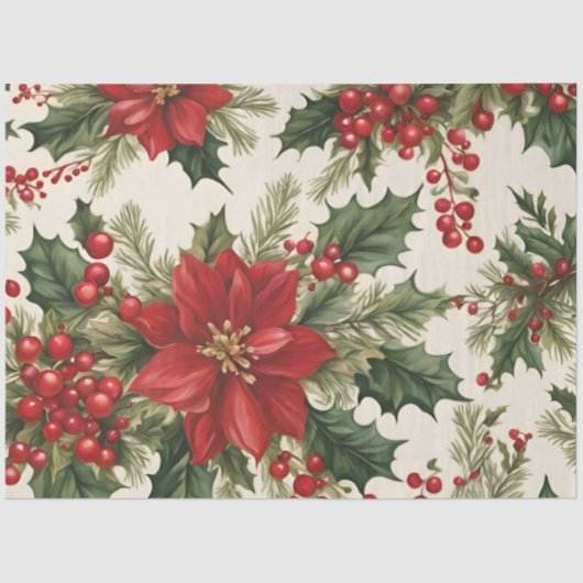 Kerst Holly & Rode bessen Tissue Papier (Voorkant)