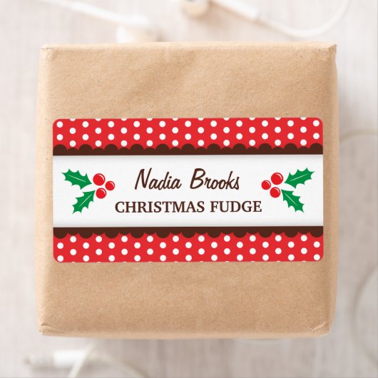 Kerst holly rode polka stippen inblikken potje lab etiket (Insitu)