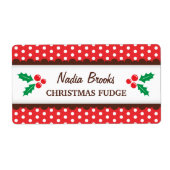 Kerst holly rode polka stippen inblikken potje lab etiket (Voorkant)