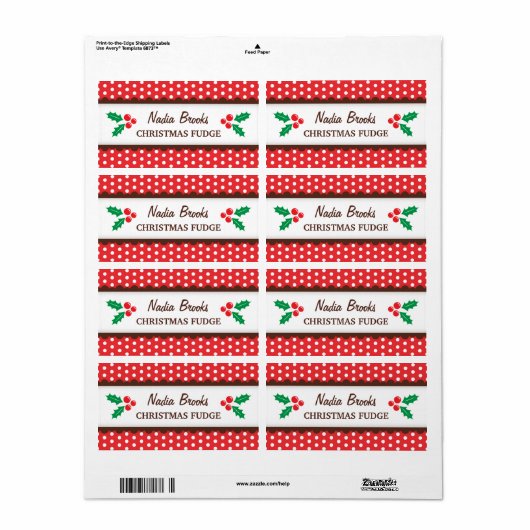 Kerst holly rode polka stippen inblikken potje lab etiket (Full Sheet)