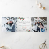 Kerst Holly Rustic Birch Bark Multi Photo Tri- Drieluik Wenskaart (Binnen)