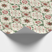 Kerst Holly Sneeuwvlokken op Crème Cadeaupapier (Hoek)