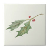 Kerst Holly Sprig Rustieke Botanische Gift Label Tegeltje (Voorkant)