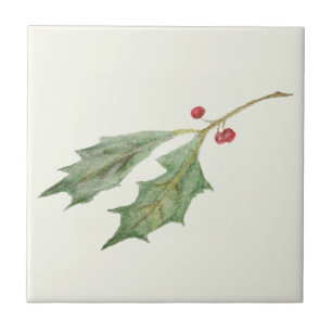 Kerst Holly Sprig Rustieke Botanische Gift Label Tegeltje