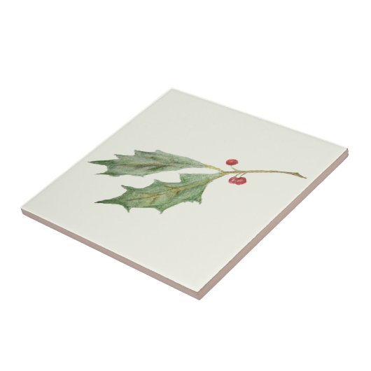 Kerst Holly Sprig Rustieke Botanische Gift Label Tegeltje (Zijkant)