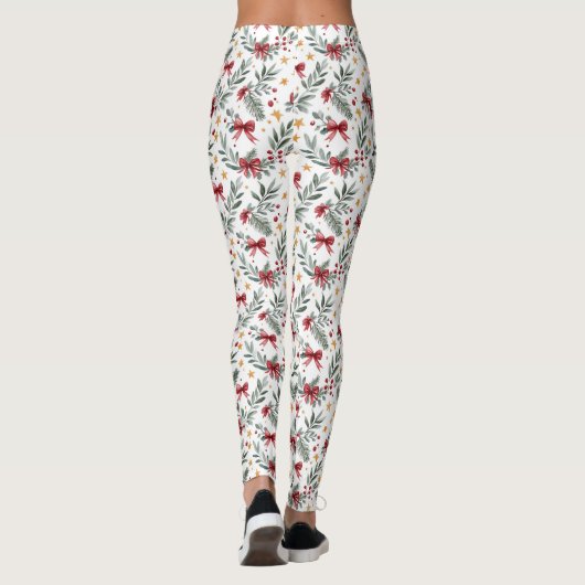 Kerst Holly, sterren en bogen Leggings (Achterkant)