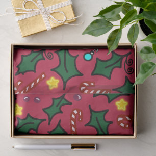 Kerst Holly Sterren en Suikerstokken Patroon Tissuepapier