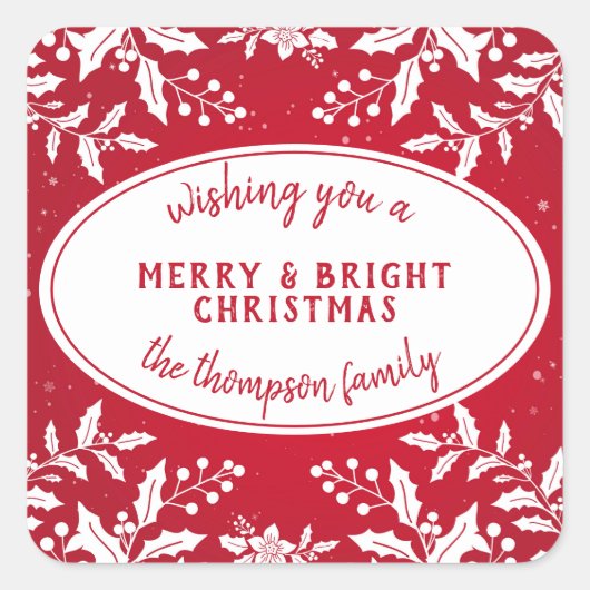 Kerst Holly Stickers met familienaam (Voorkant)