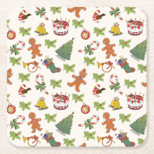 Kerst Holly, taart en Gingerbrood Man Kartonnen Onderzetters