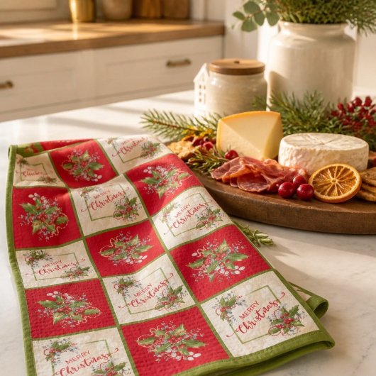 Kerst Holly Tak Keukenhanddoek