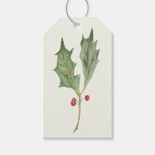 Kerst Holly Tak Rustieke Botanische Cadeaubijsluit Cadeaulabel (Voorkant)