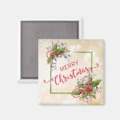 Kerst Holly Tak Vierkante Magneet (Voorkant / Achterkant)