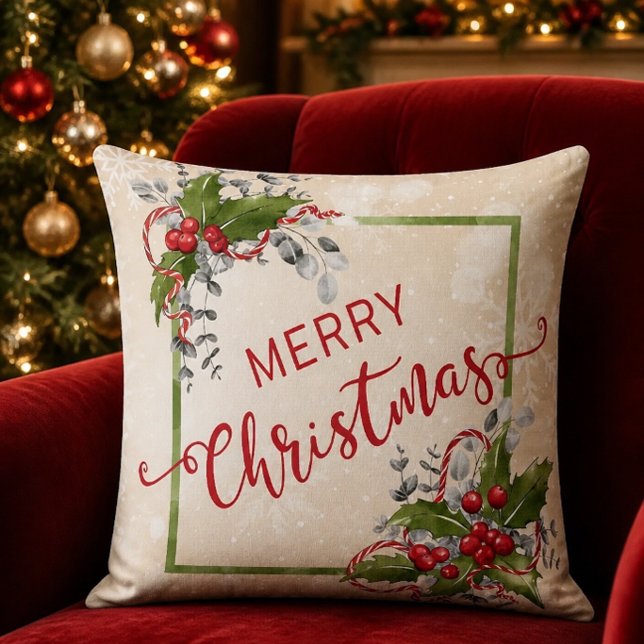 Kerst Holly Tak Worp Kussen (Creator heeft geüpload)