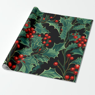 Kerst Holly takken en bessen Cadeaupapier