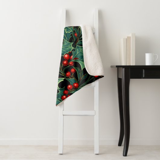 Kerst Holly takken en bessen Sherpa Deken (In situ)