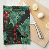 Kerst Holly takken en bessen Theedoek (Quarter Fold)