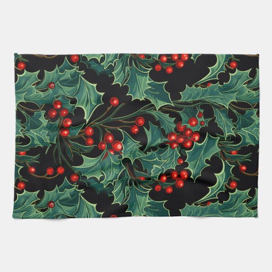 Kerst Holly takken en bessen Theedoek (Horizontaal)