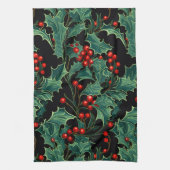 Kerst Holly takken en bessen Theedoek (Verticaal)