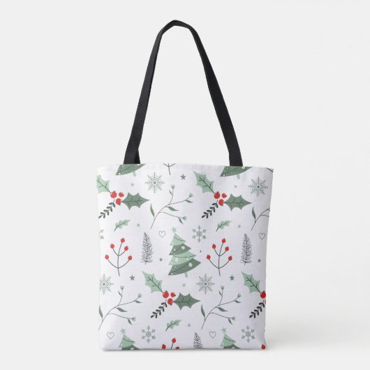 Kerst Holly & Tree Canvas tas (Achterkant)