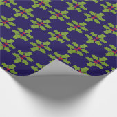 Kerst Holly twig op donkerblauw Cadeaupapier (Hoek)
