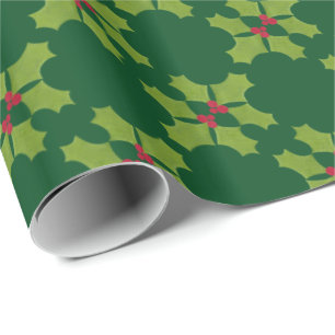 Kerst Holly twig op donkergroen Cadeaupapier