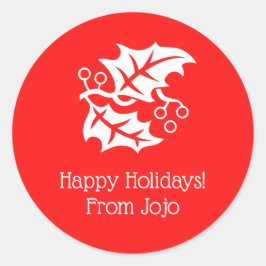 Kerst Holly Vakantie Rood Wit 4Helen Ronde Sticker