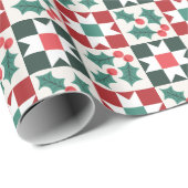 Kerst Holly verlaat Geo Quilt Cadeaupapier (Rol Hoek)