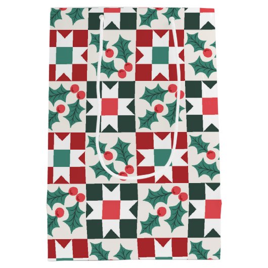 Kerst Holly verlaat Geo Quilt Medium Cadeauzakje (Achterkant)