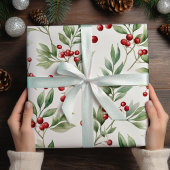 Kerst Holly Waterverf Rood en Groen Cadeaupapier