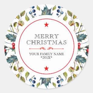 Kerst holly waterverven illustratie ronde sticker
