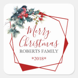 Kerst Holly Wreath Red Bulfinch Vierkante Sticker