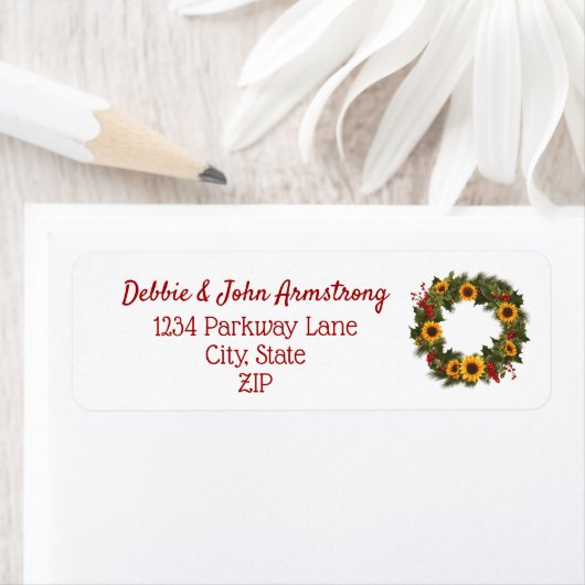 Kerst Holly Zonnebloem Bloemen Vakantie Krans Etiket (Insitu)