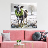 Kerst Holstein Koe Het dragen van een krans Canvas Afdruk (Insitu (Woonkamer))