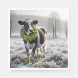 Kerst Holstein Koe Het dragen van een krans Servet