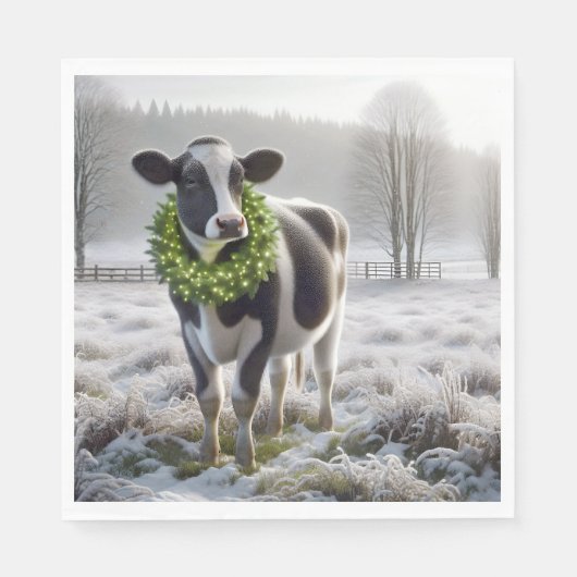 Kerst Holstein Koe Het dragen van een krans Servet (Voorkant)