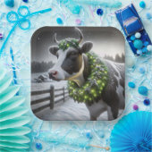 Kerst Holstein Koe met gloeiende krans Papieren Bordje (Feest)