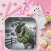 Kerst Holstein Koe met gloeiende krans Papieren Bordje (Feest)