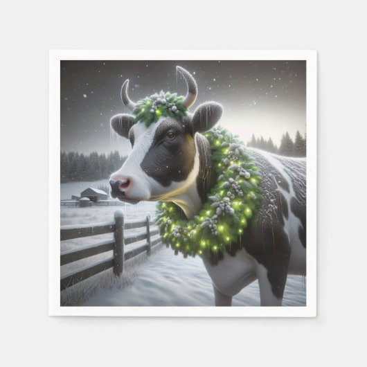Kerst Holstein Koe met gloeiende krans Servet (Voorkant)