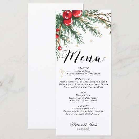 Kerst Holy Berry Wedding Menu Kaart (Voorkant / Achterkant)