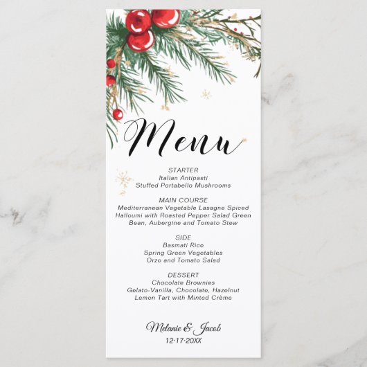 Kerst Holy Berry Wedding Menu Kaart (Voorkant)