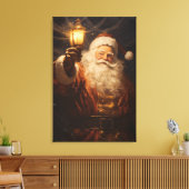 Kerst home decor Santa met lantaarn Canvas Afdruk (Insitu (Woonkamer))
